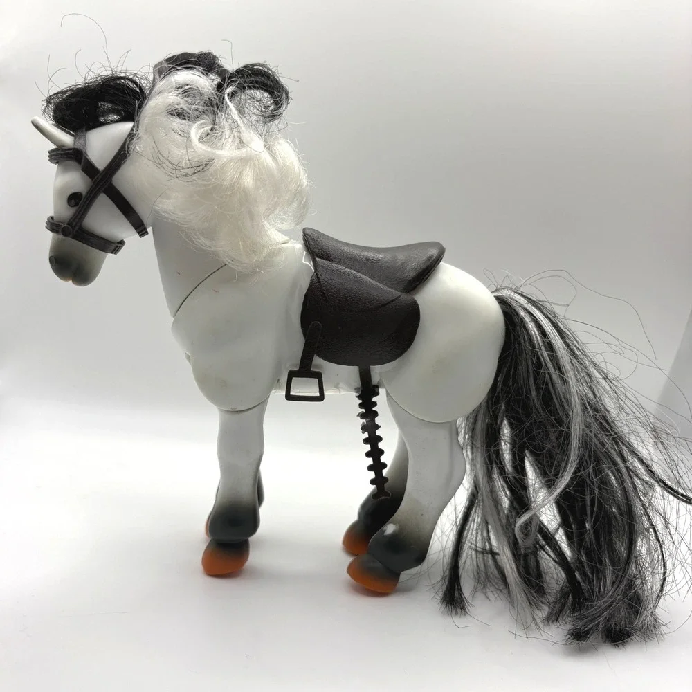 Vintage Kidkore Pony Horse Figure White Grey Black Articulated 2000 Toy 7 inch